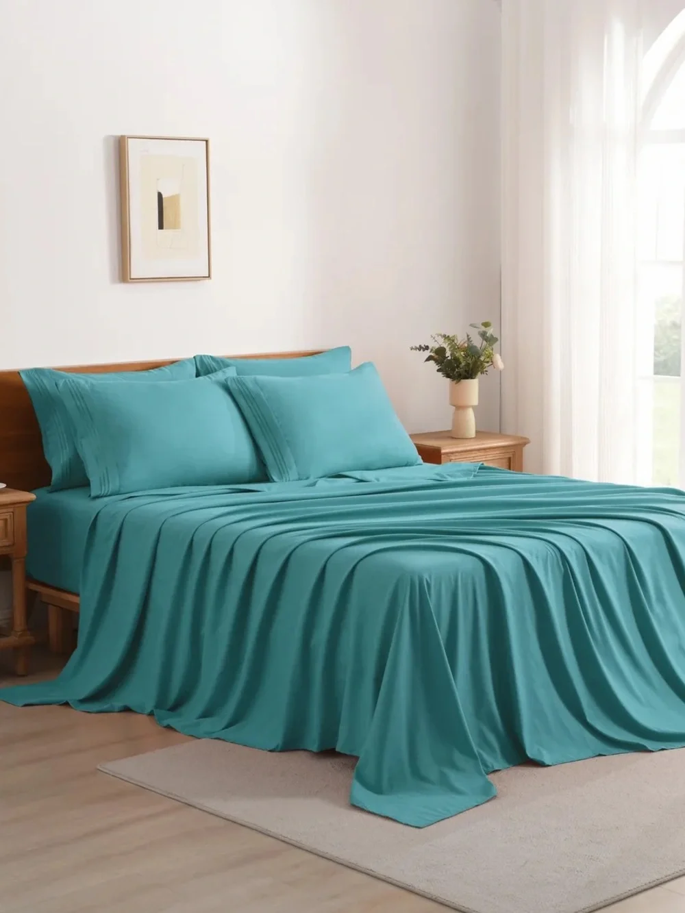 6 PIECE SOFT SOLID EMBROIDERED BED SHEET SET